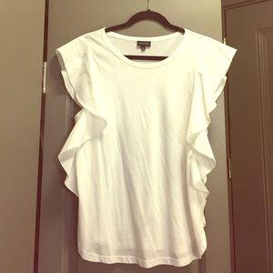 Who What Wear white ruffle tee shirt